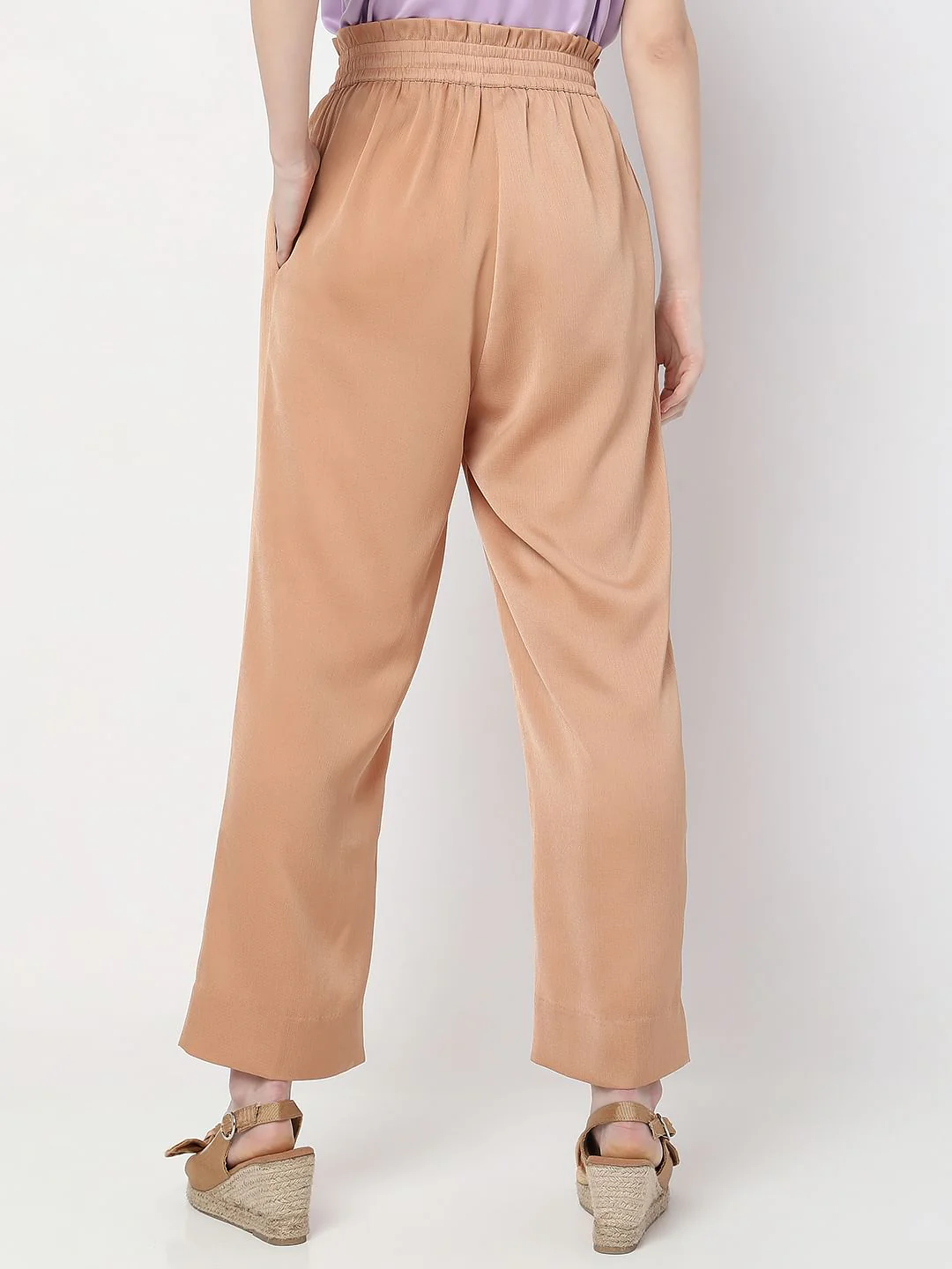 Brown High Rise Wide Leg Satin Co-Ord Set Pants - Image 4