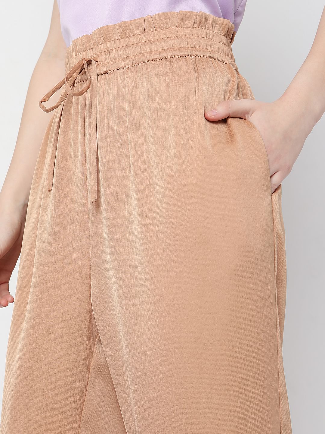 Brown High Rise Wide Leg Satin Co-Ord Set Pants - Image 5