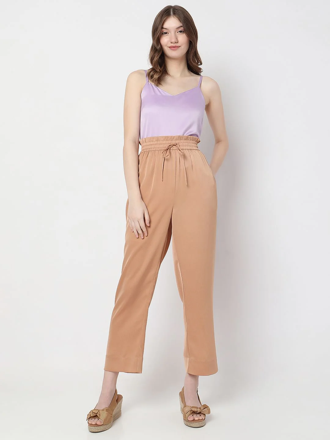 Brown High Rise Wide Leg Satin Co-Ord Set Pants - Image 6