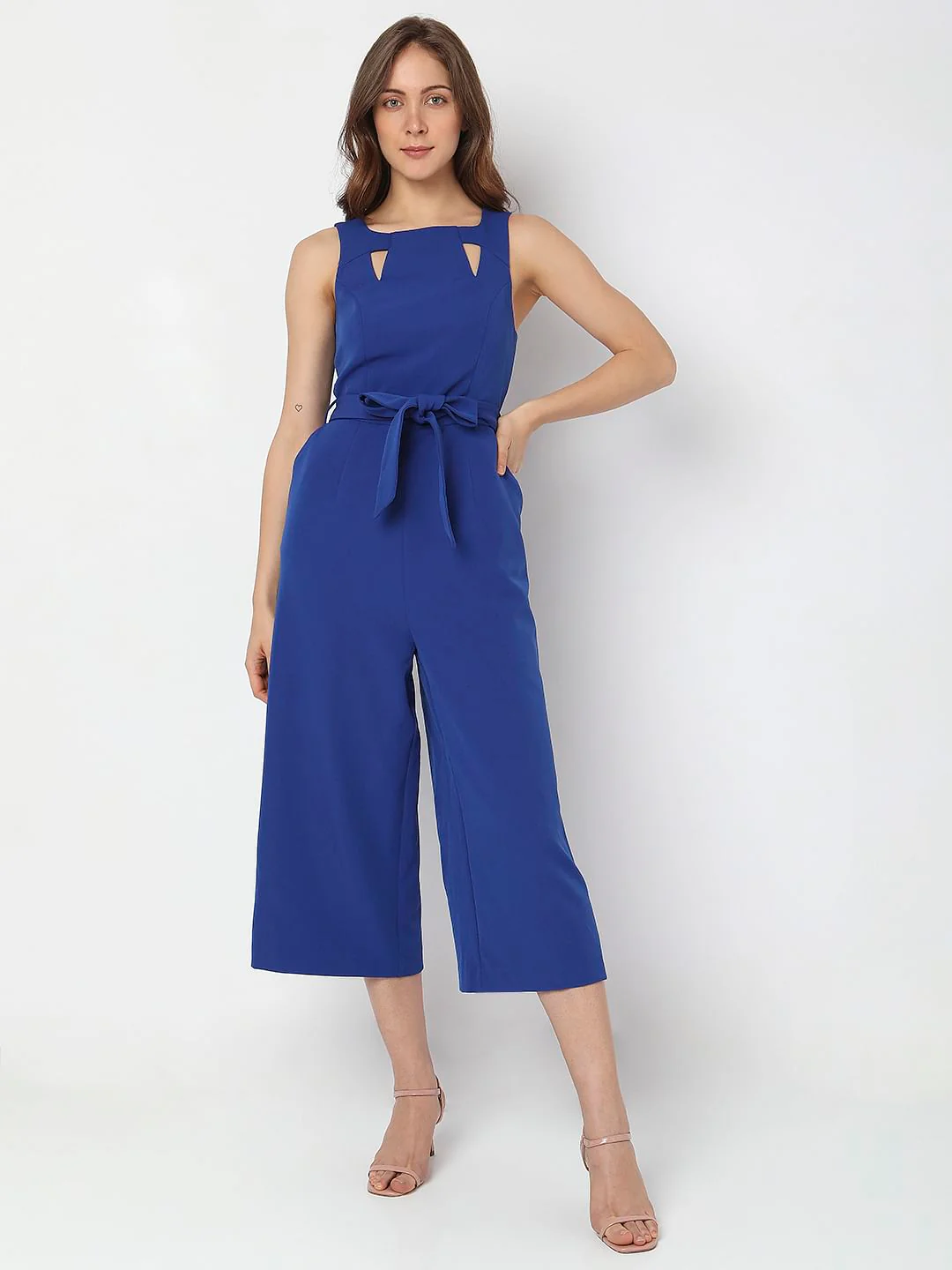 Blue Cut-Out Detail Cropped Jumpsuit - Image 2