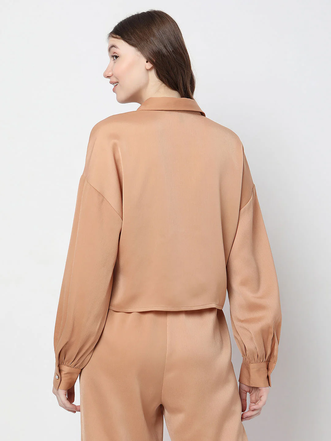 Brown Satin Co-Ord Shirt - Image 4