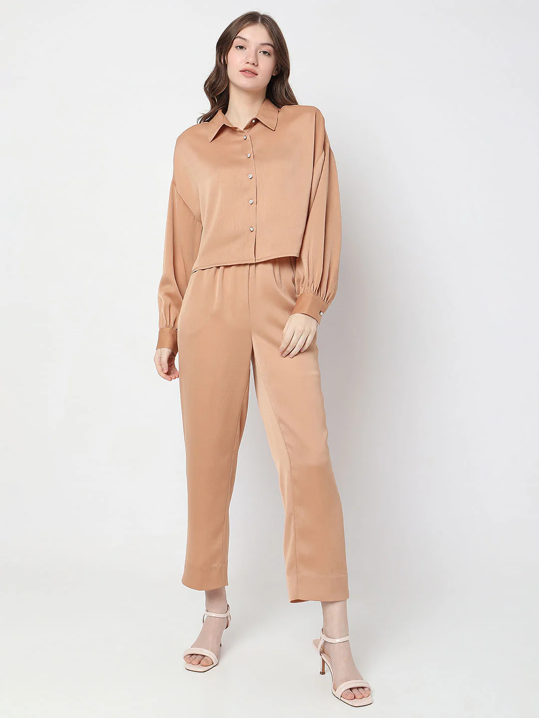 Brown Satin Co-Ord Shirt - Image 5