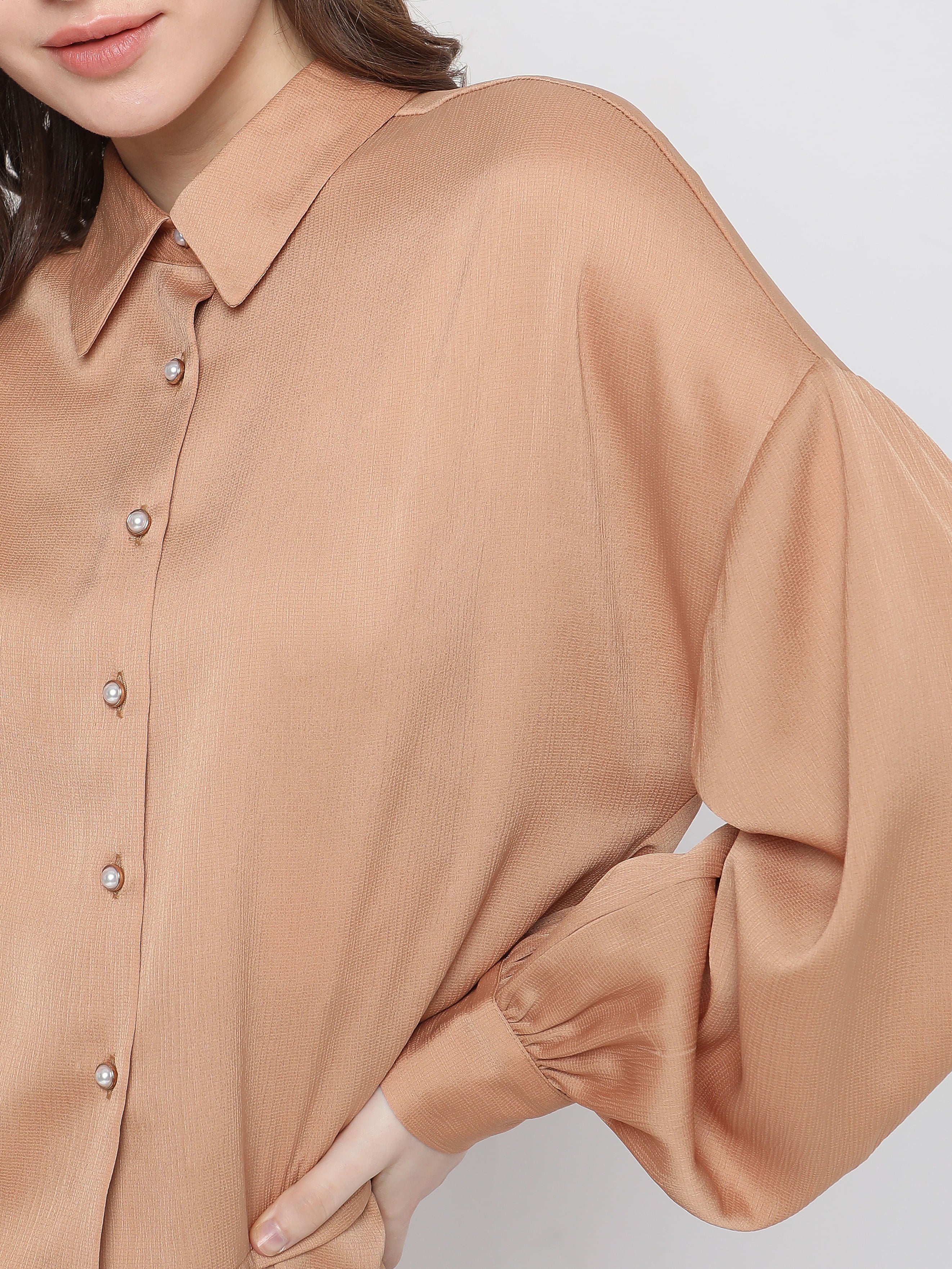 Brown Satin Co-Ord Shirt - Image 6