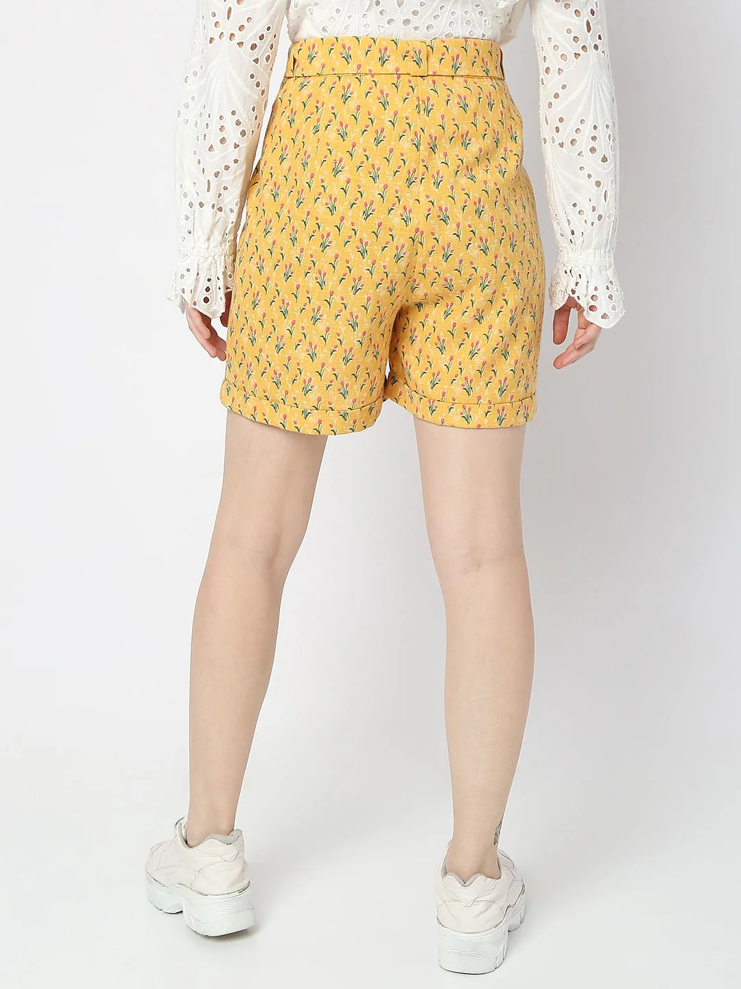 Mustard High Rise Floral Co-Ord Shorts - Image 4