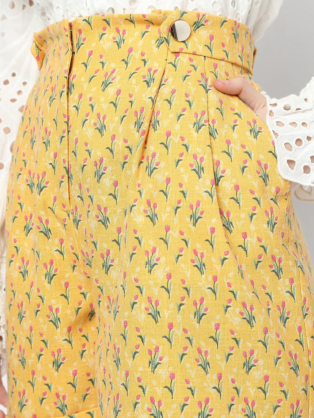 Mustard High Rise Floral Co-Ord Shorts - Image 5
