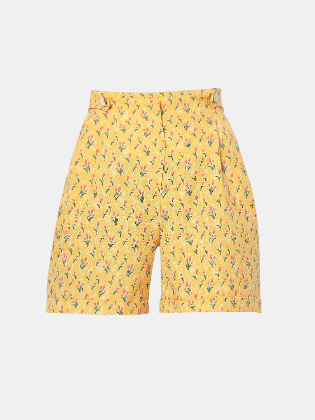 Mustard High Rise Floral Co-Ord Shorts - Image 7