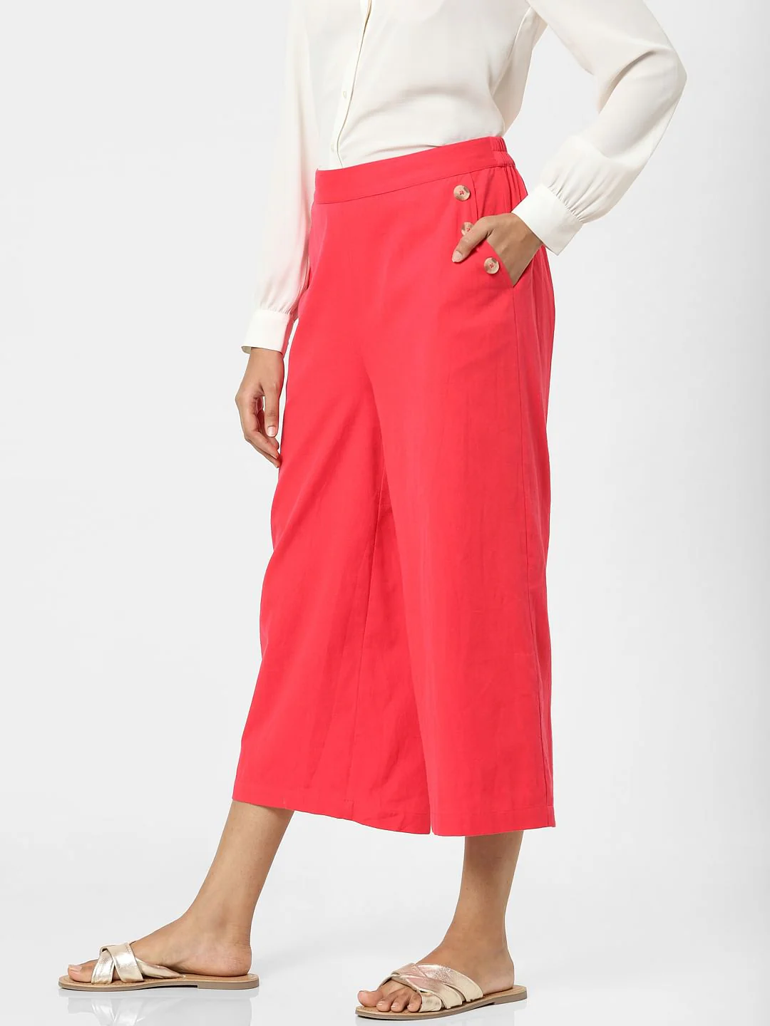Fuschia Plain Coloured Trousers - Image 2