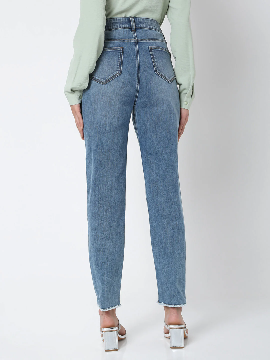 Blue Mid Rise Plain Straight Fit Jeans - Image 4