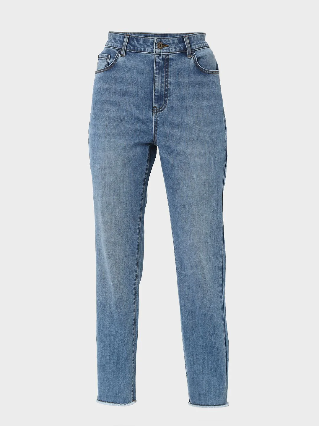 Blue Mid Rise Plain Straight Fit Jeans - Image 7