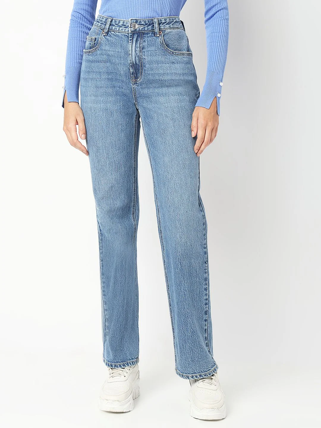 Blue High Rise Straight Fit Jeans - Image 2