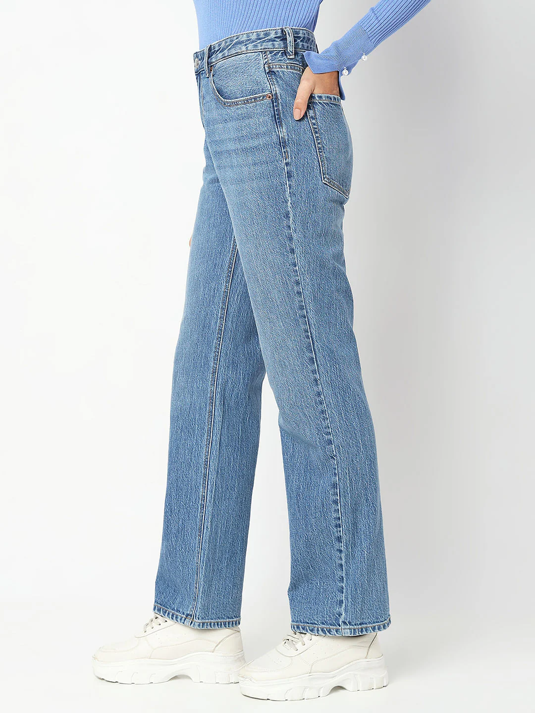 Blue High Rise Straight Fit Jeans - Image 3