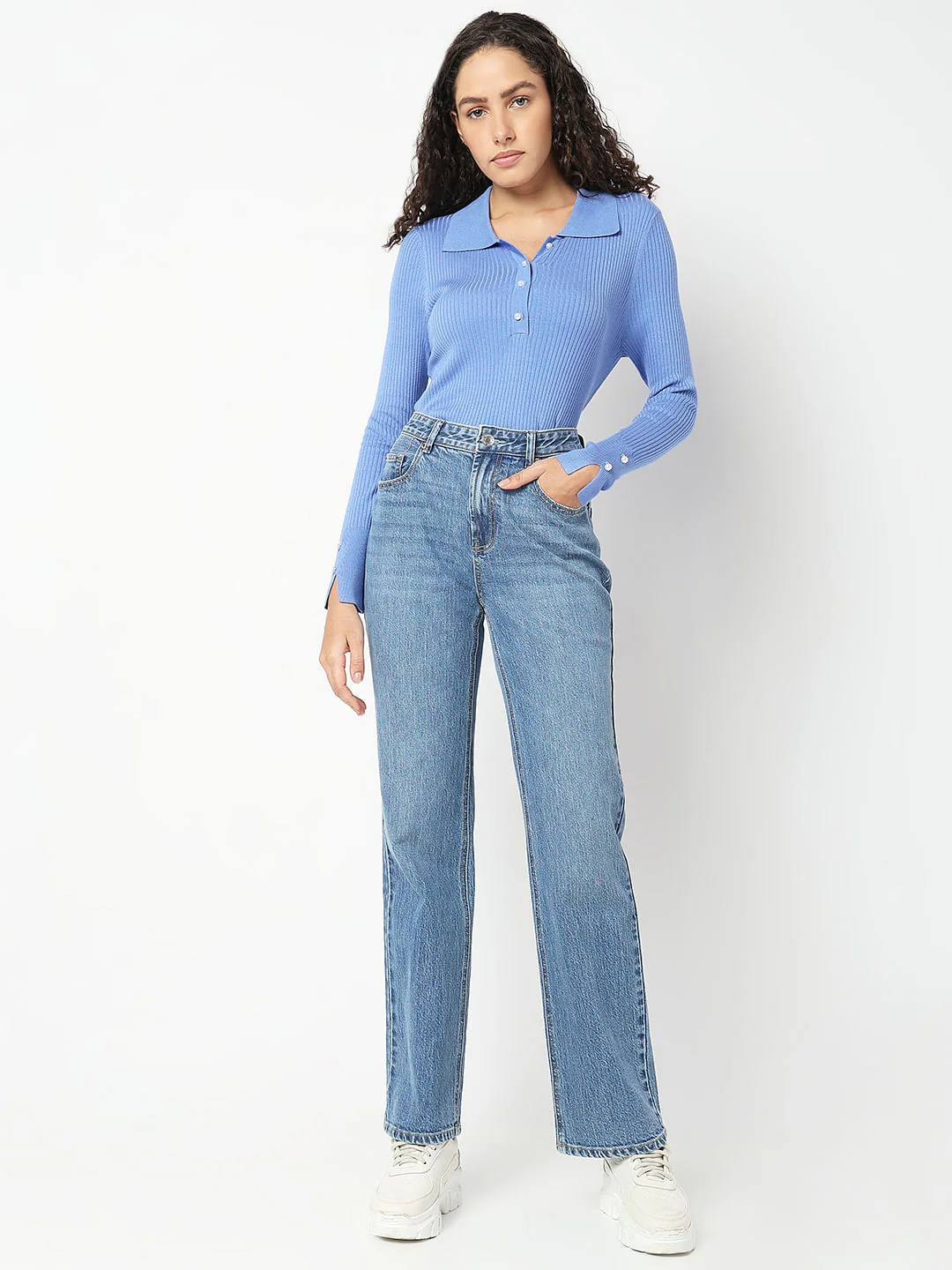 Blue High Rise Straight Fit Jeans - Image 5