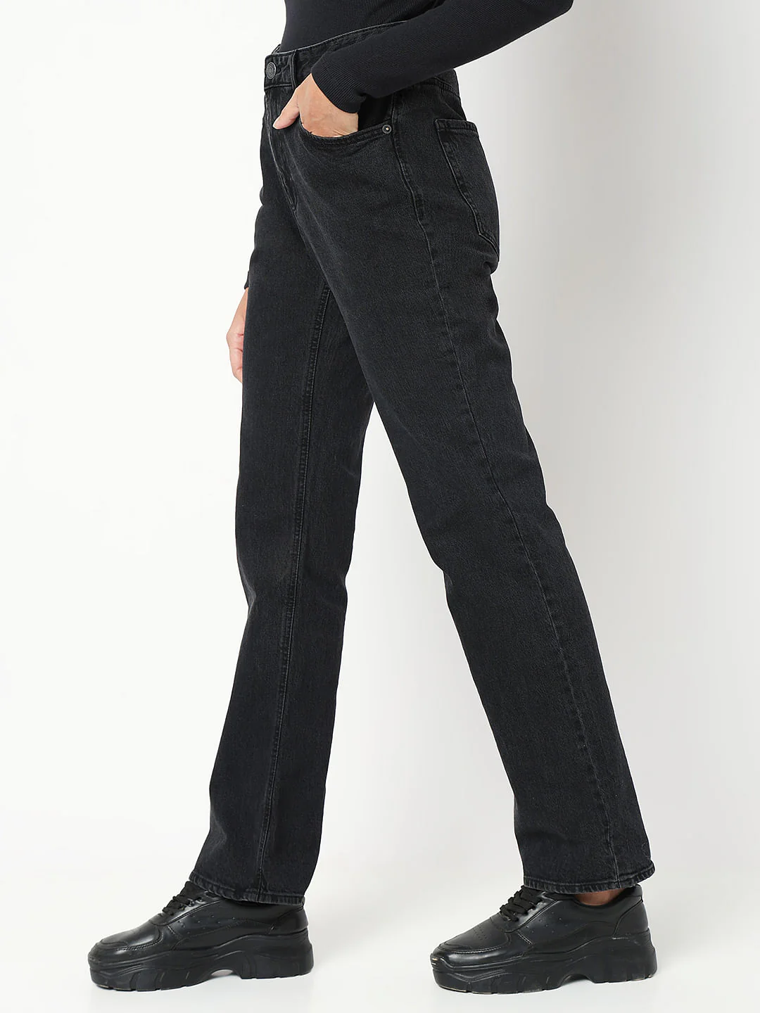 Black High Rise Straight Fit Jeans - Image 3