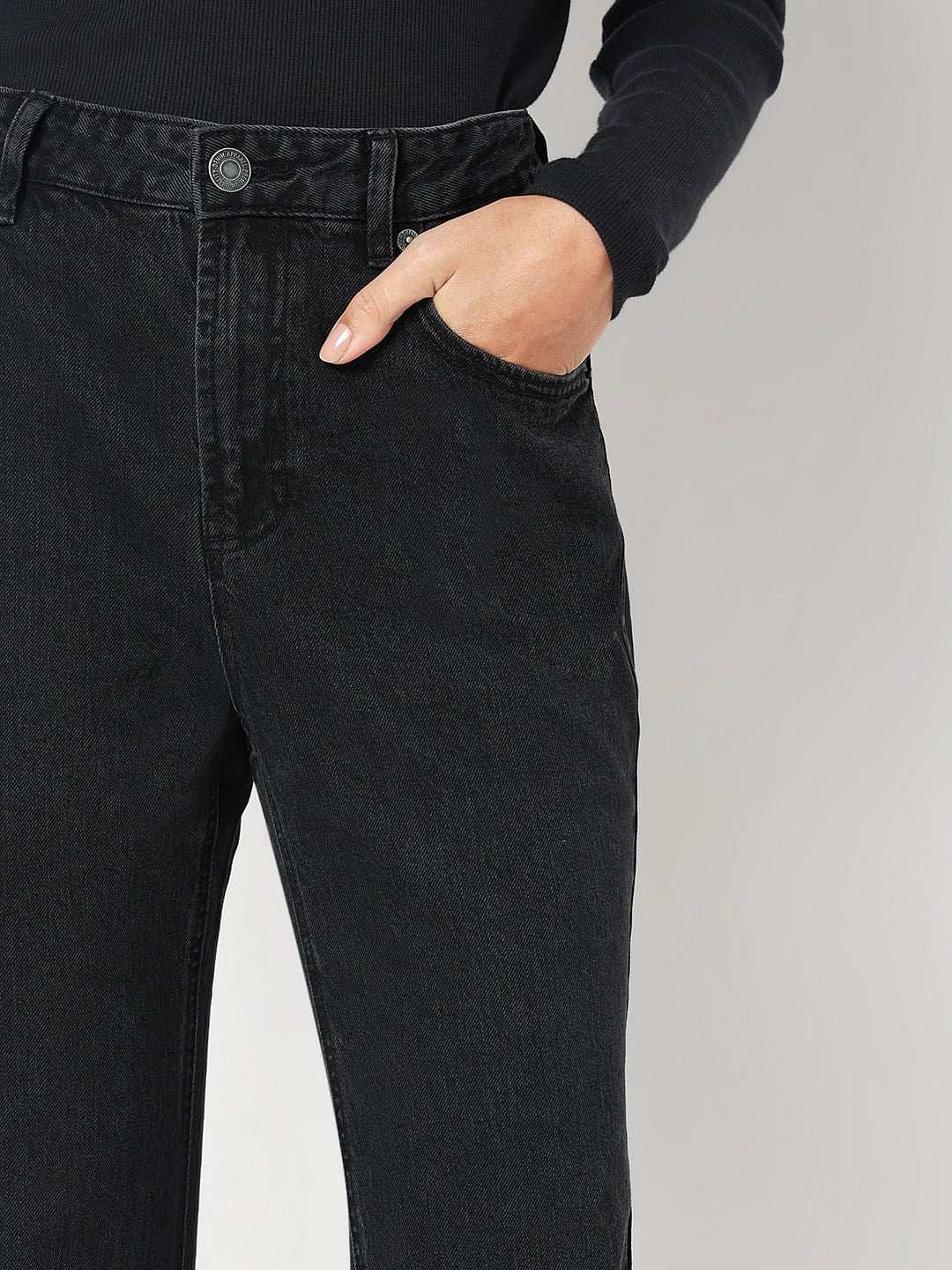 Black High Rise Straight Fit Jeans - Image 6