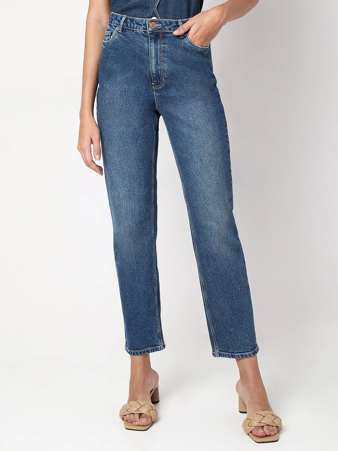 Blue High Rise Mom Jeans - Image 2