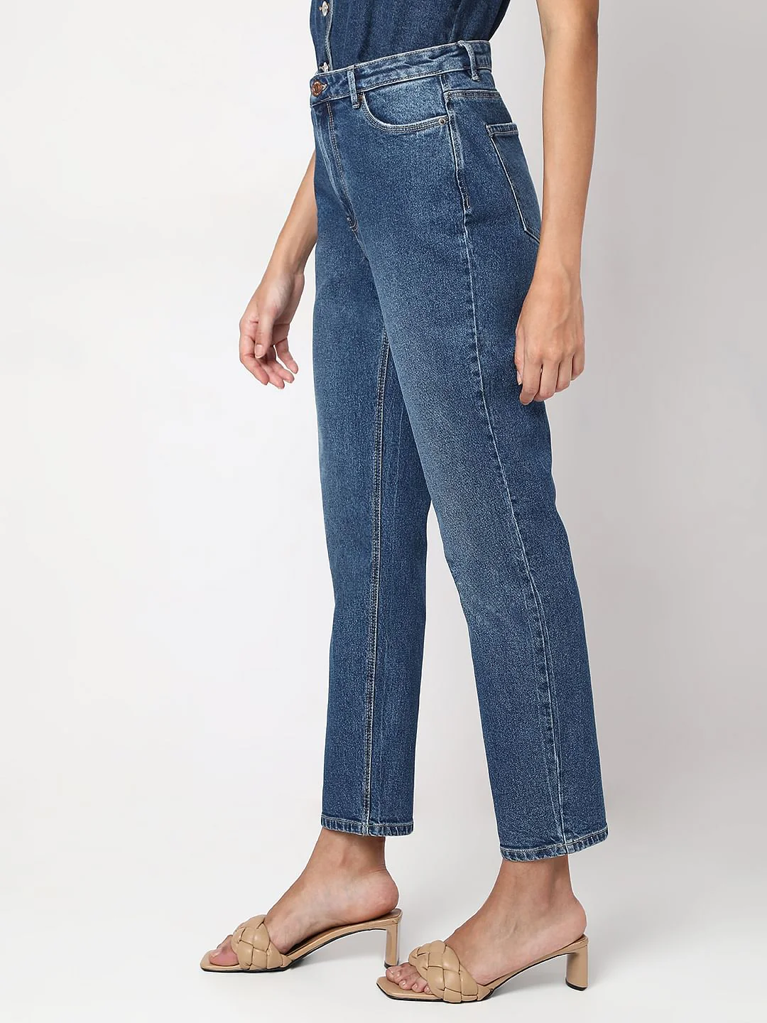 Blue High Rise Mom Jeans - Image 3