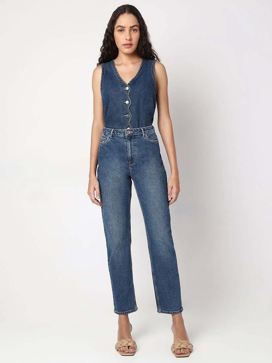 Blue High Rise Mom Jeans - Image 5