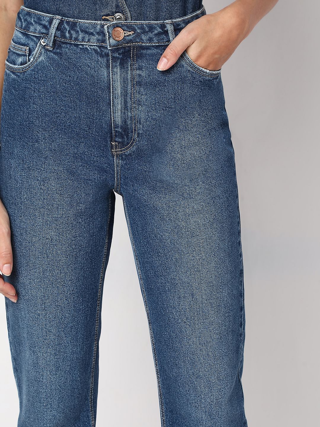 Blue High Rise Mom Jeans - Image 6