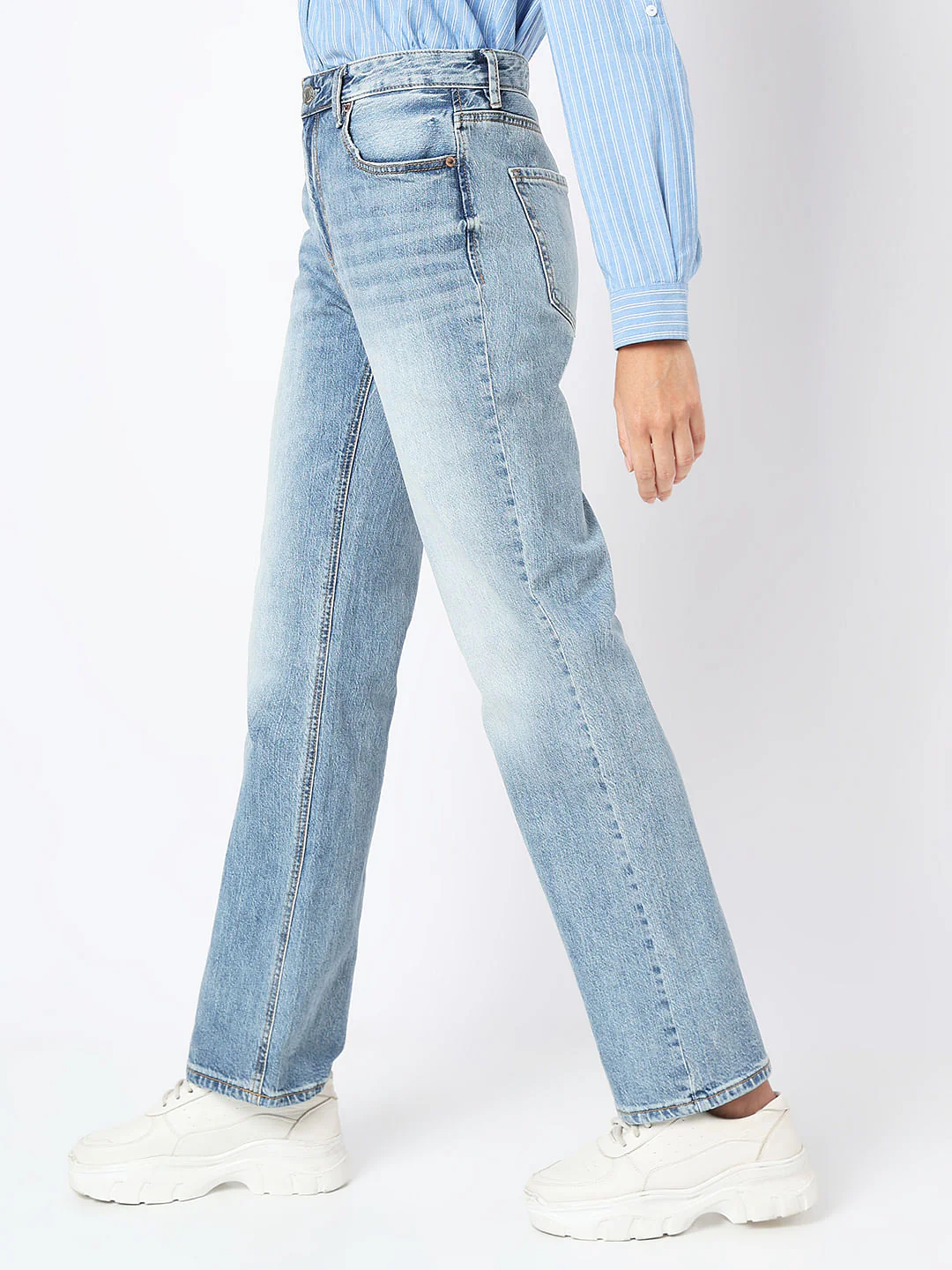 Blue High Rise Straight Fit Jeans - Image 3