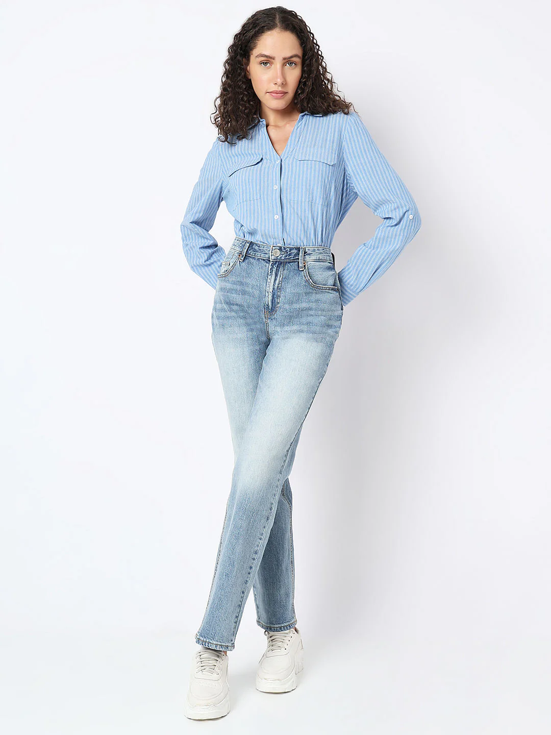 Blue High Rise Straight Fit Jeans - Image 5