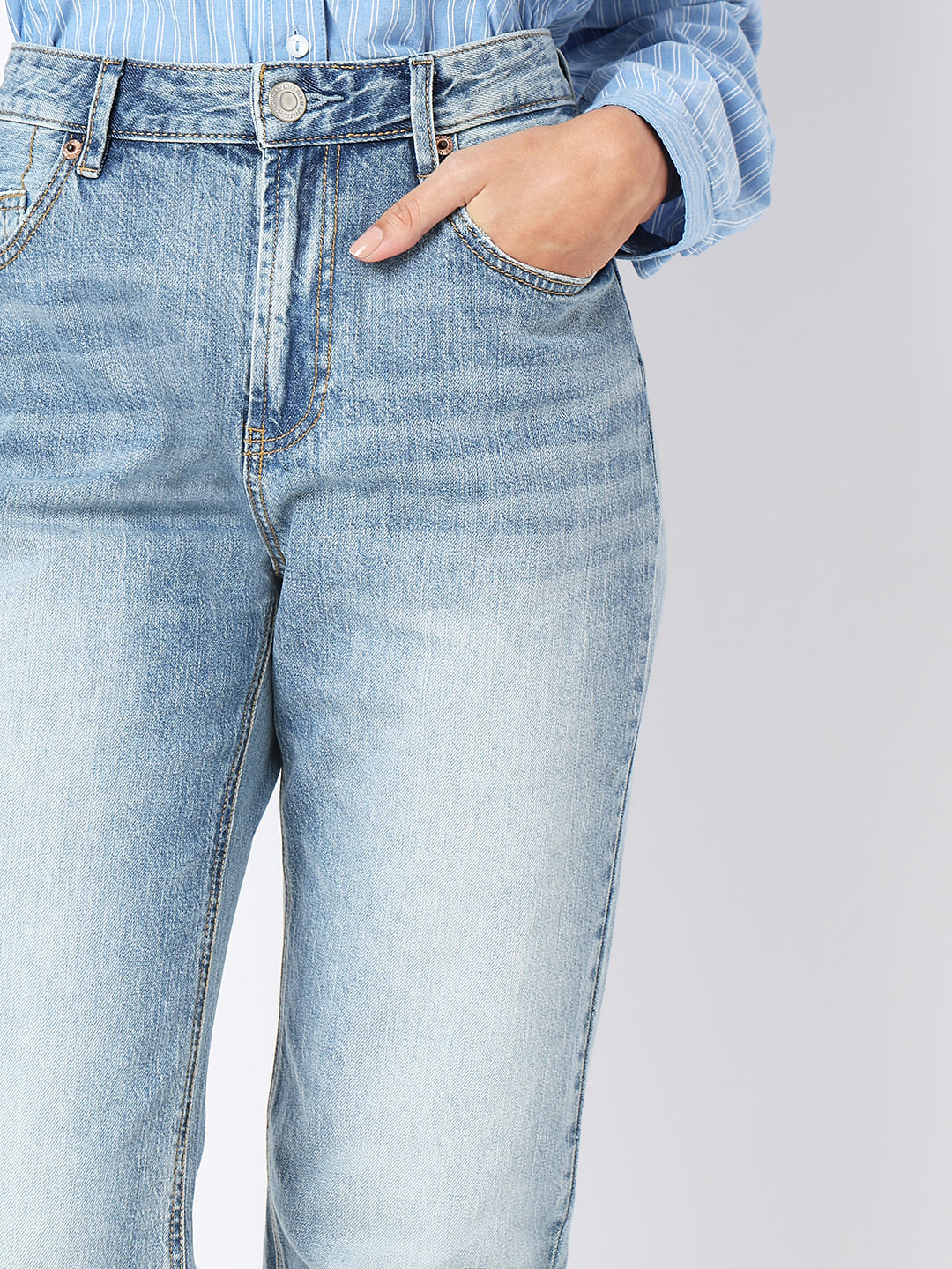 Blue High Rise Straight Fit Jeans - Image 6