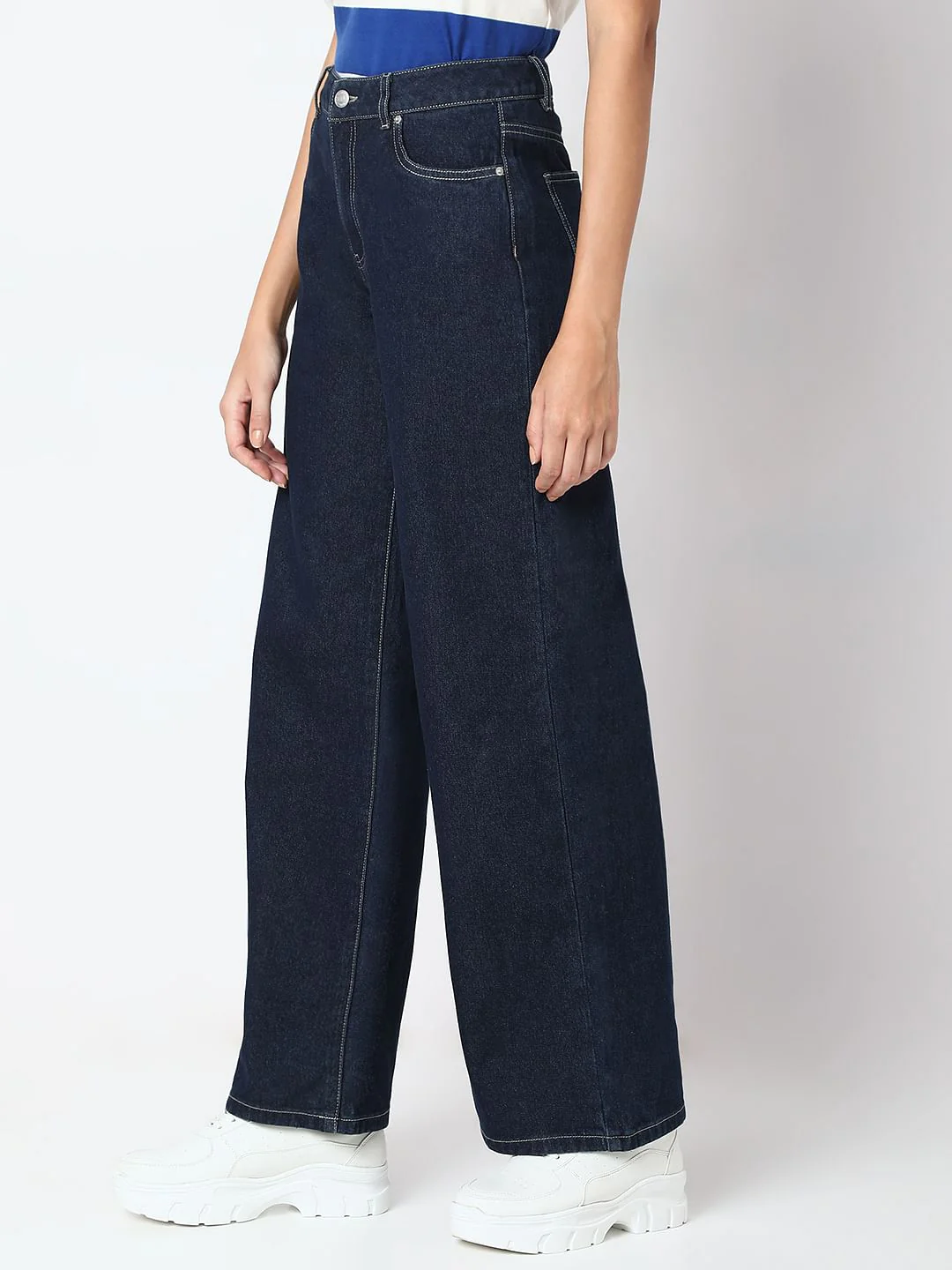 Dark Blue Wide Leg High Rise Jeans - Image 3