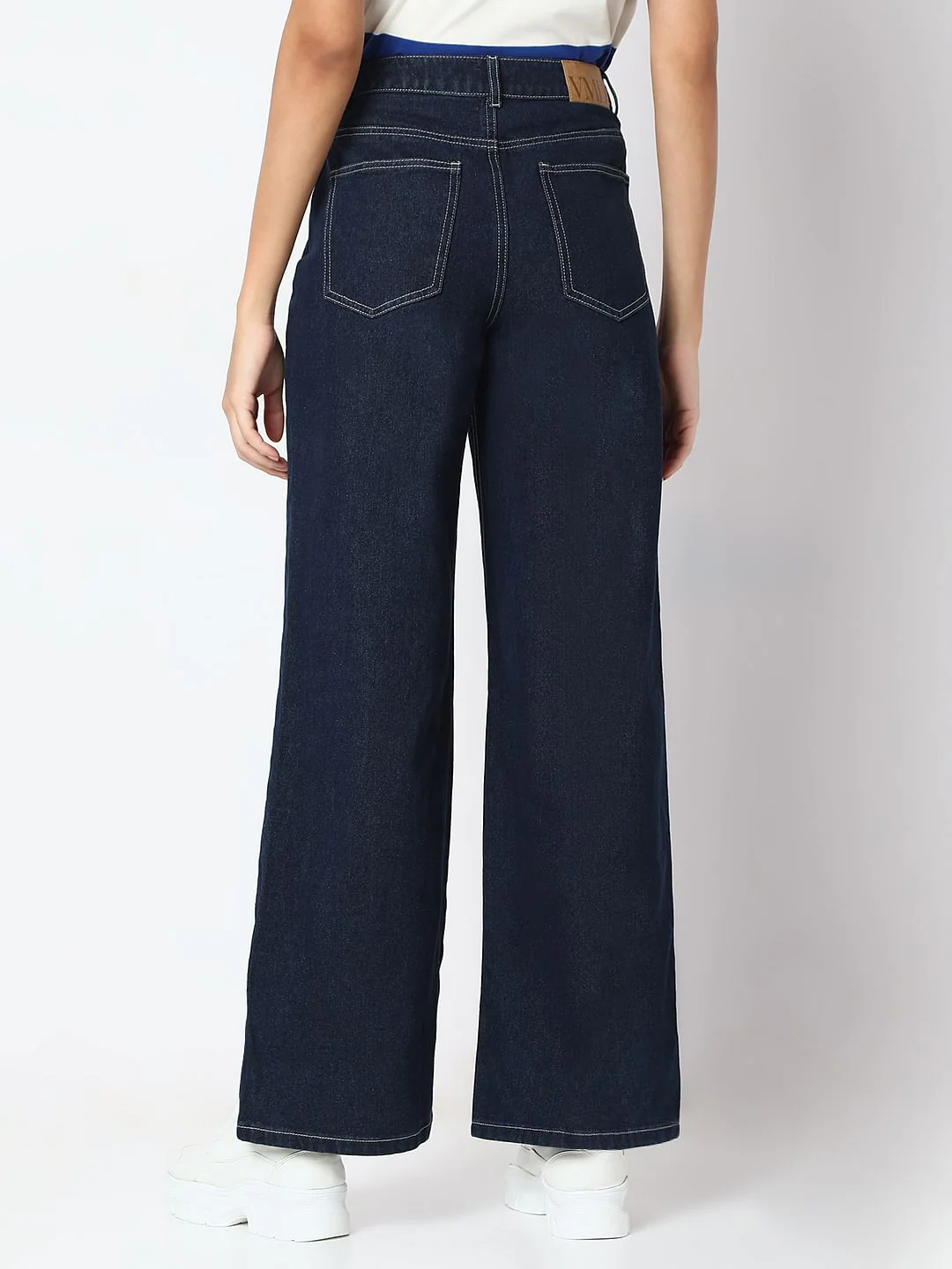 Dark Blue Wide Leg High Rise Jeans - Image 4