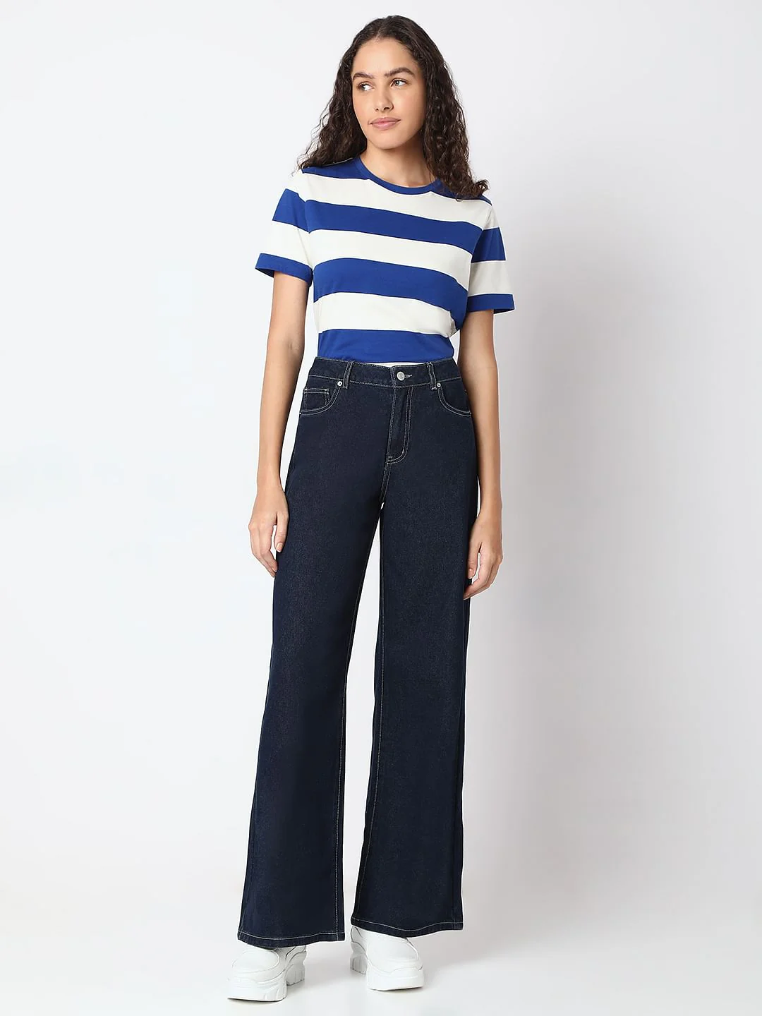 Dark Blue Wide Leg High Rise Jeans - Image 5