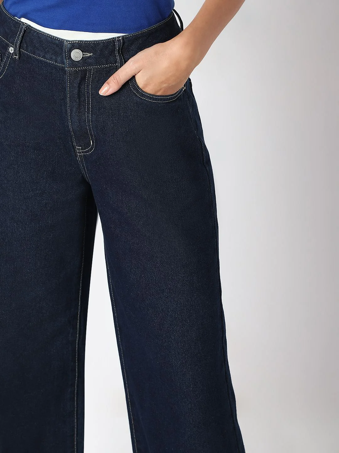 Dark Blue Wide Leg High Rise Jeans - Image 6