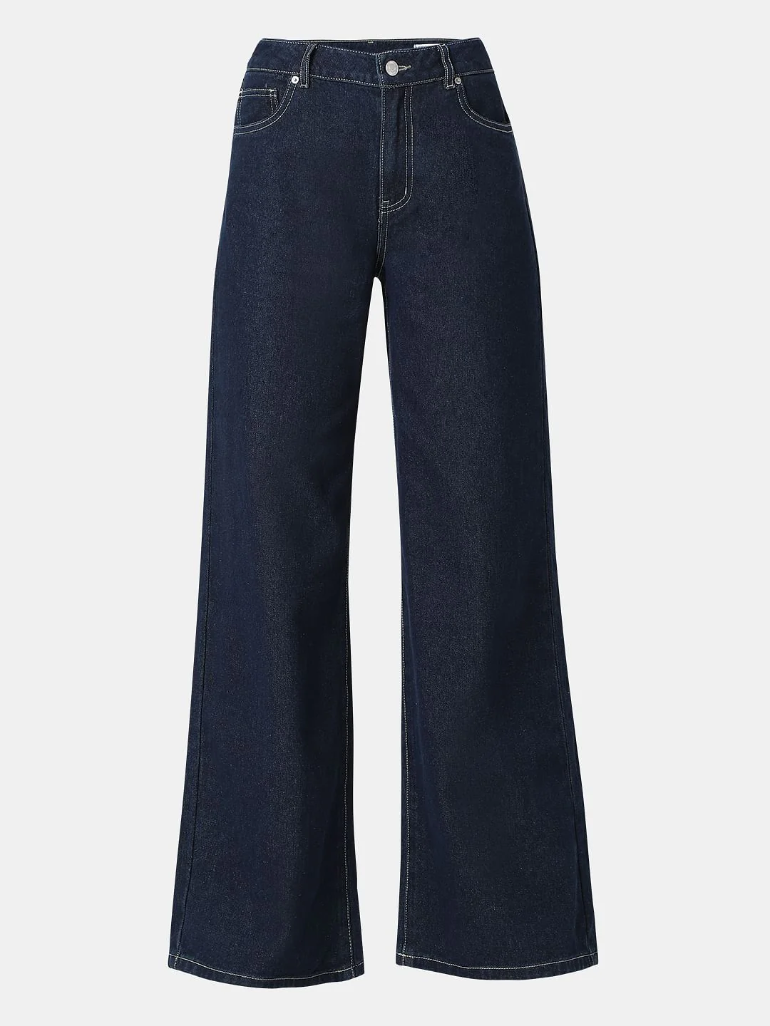 Dark Blue Wide Leg High Rise Jeans - Image 7