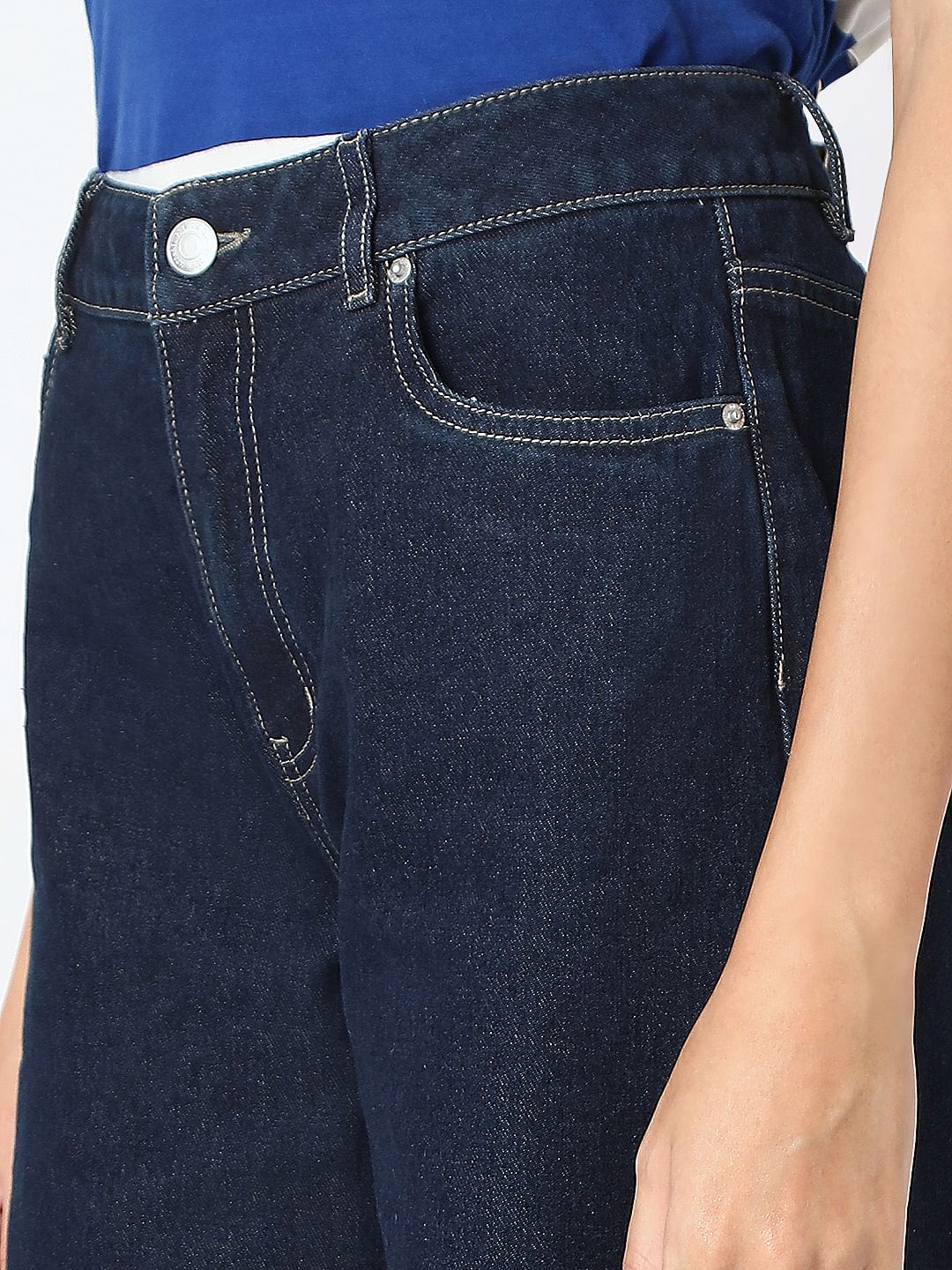 Dark Blue Wide Leg High Rise Jeans - Image 8
