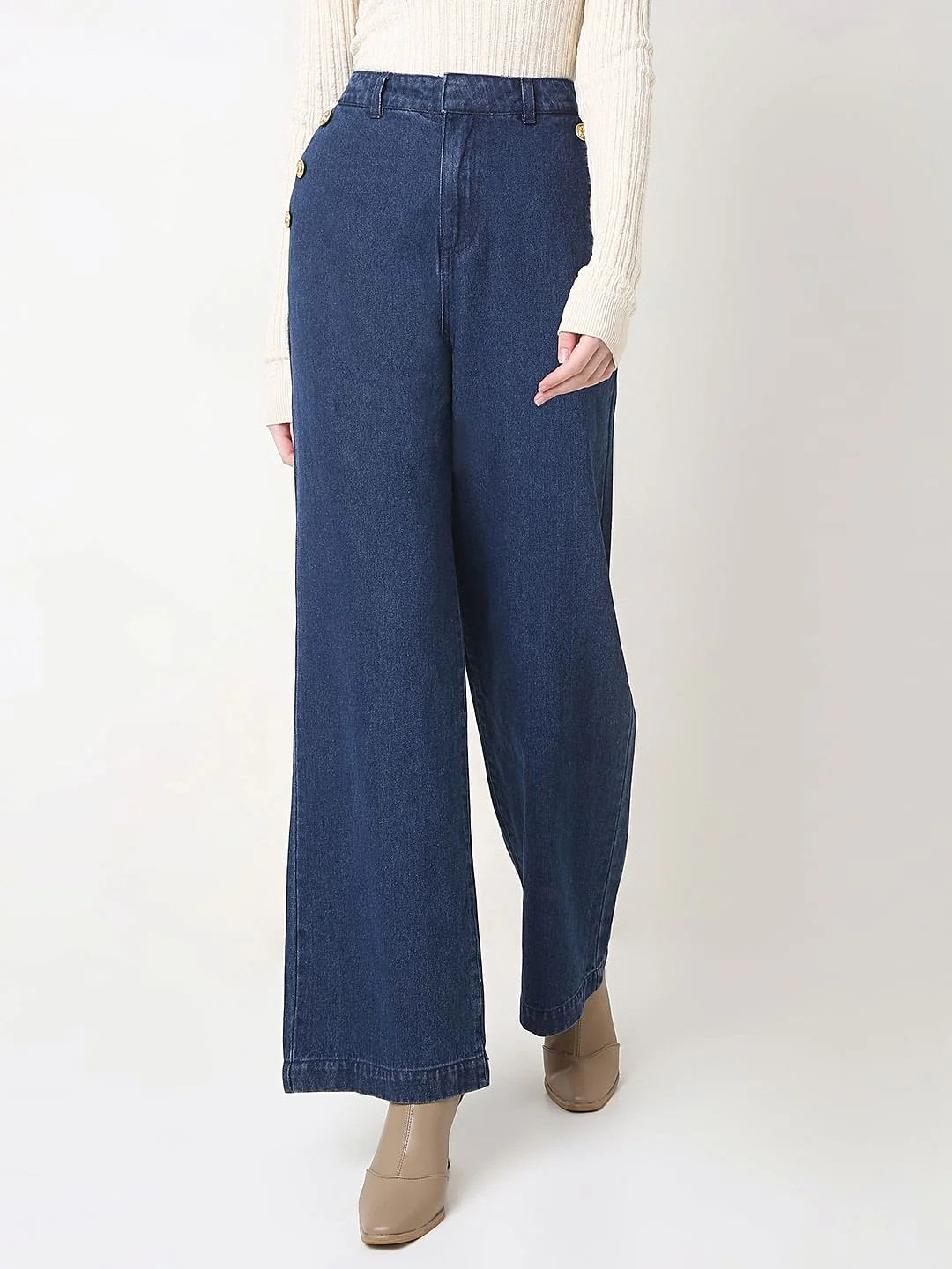 Dark Blue High Rise Wide Leg Jeans - Image 2