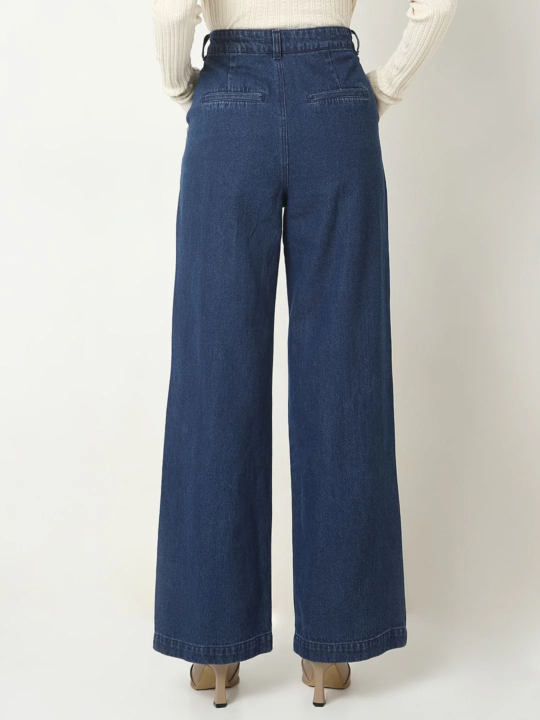 Dark Blue High Rise Wide Leg Jeans - Image 4