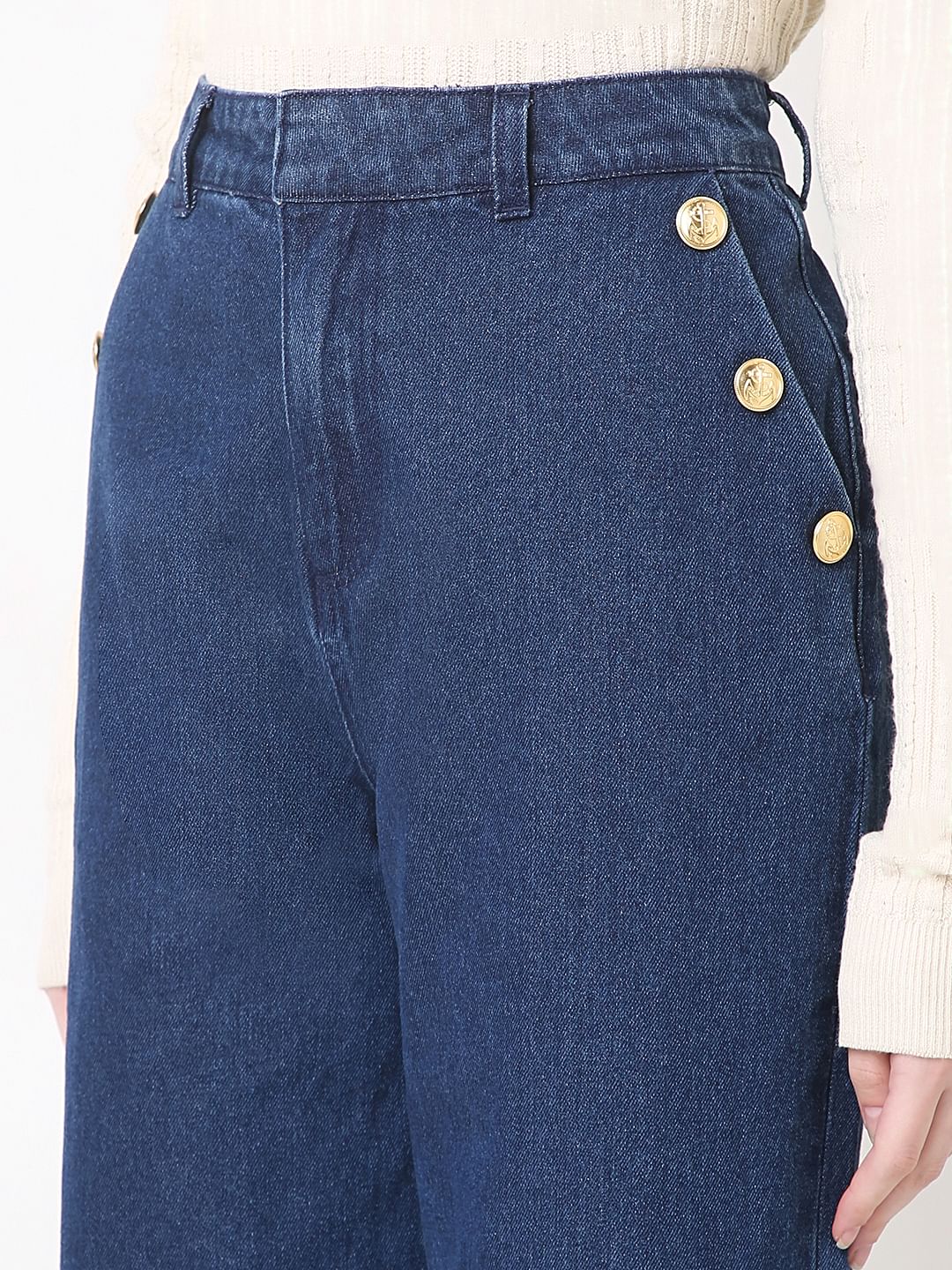 Dark Blue High Rise Wide Leg Jeans - Image 8