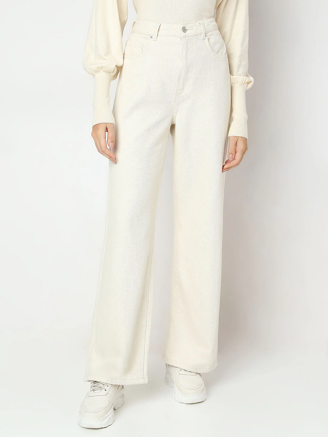 Ecru High Rise Wide Leg Jeans - Image 2