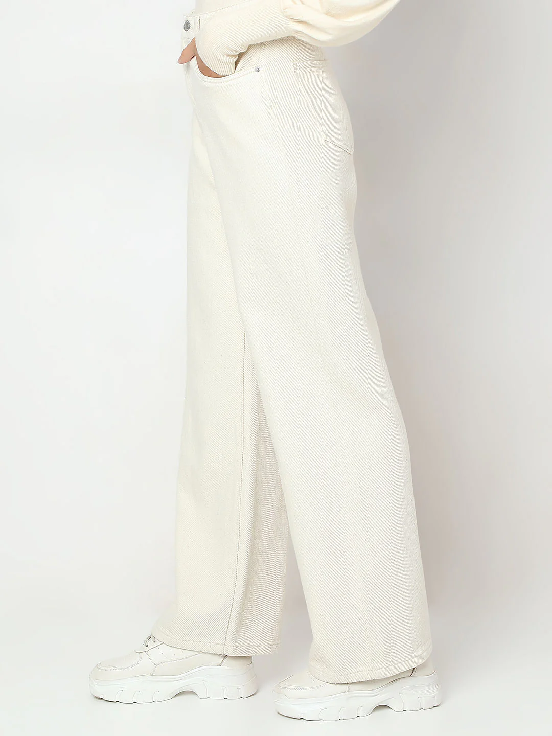 Ecru High Rise Wide Leg Jeans - Image 3