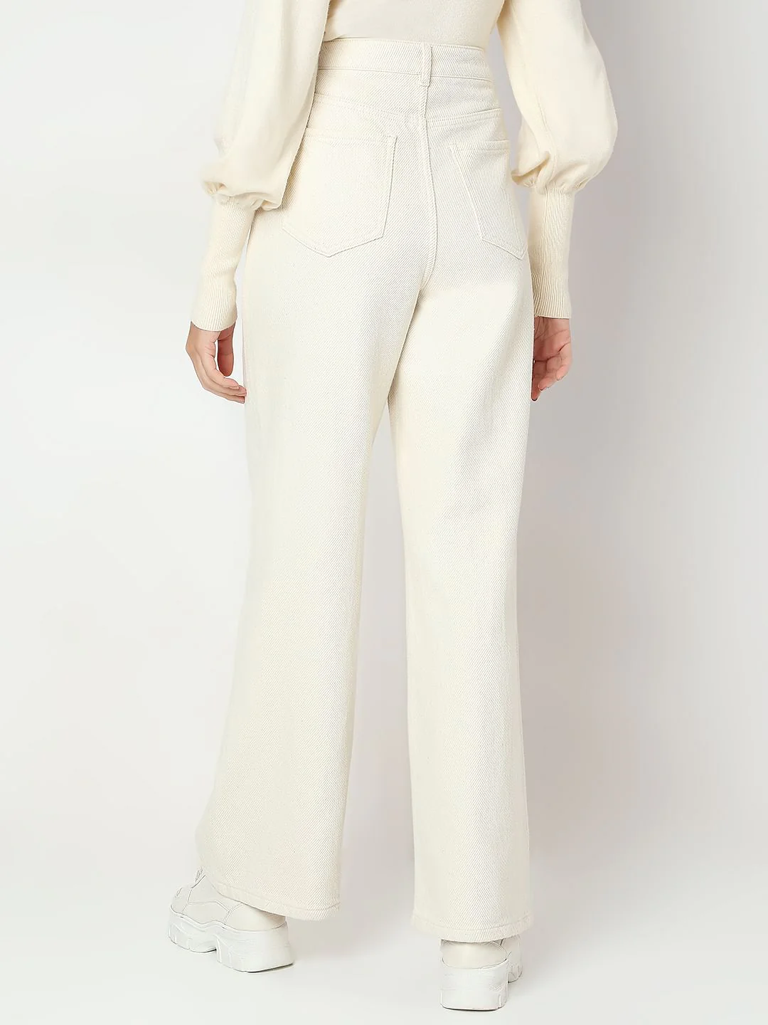 Ecru High Rise Wide Leg Jeans - Image 4