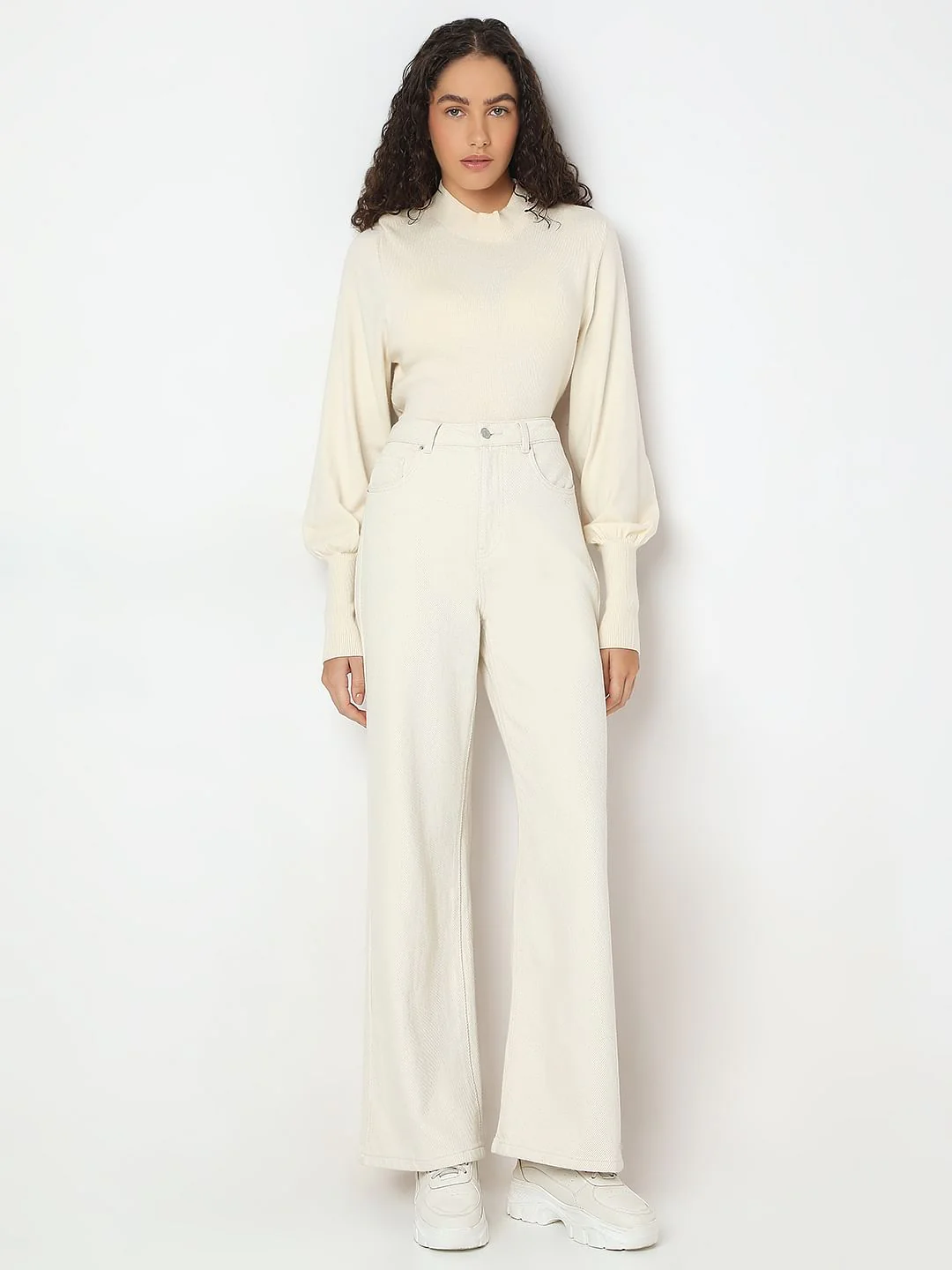 Ecru High Rise Wide Leg Jeans - Image 5