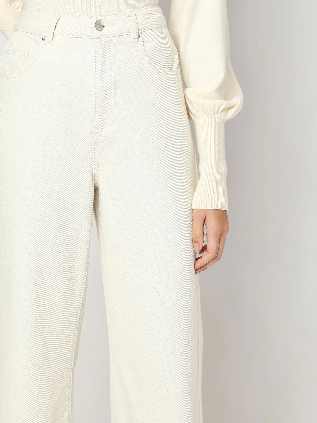 Ecru High Rise Wide Leg Jeans - Image 6