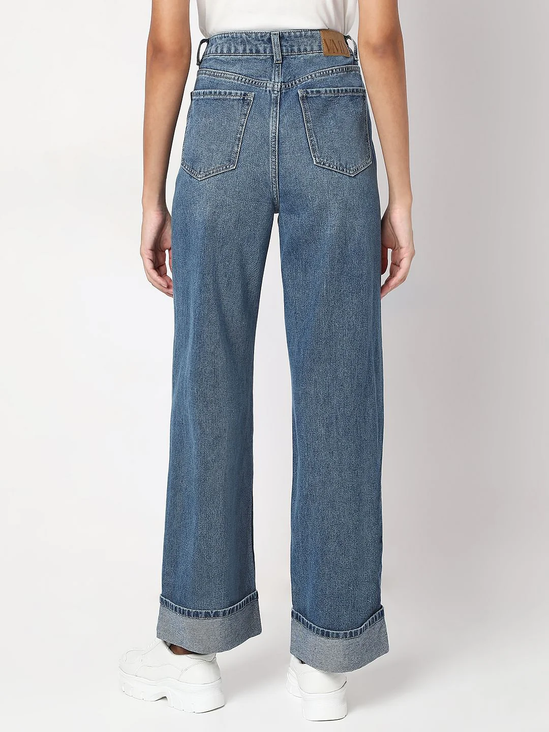 Blue Fold Up Hem Wide Leg Jeans - Image 4