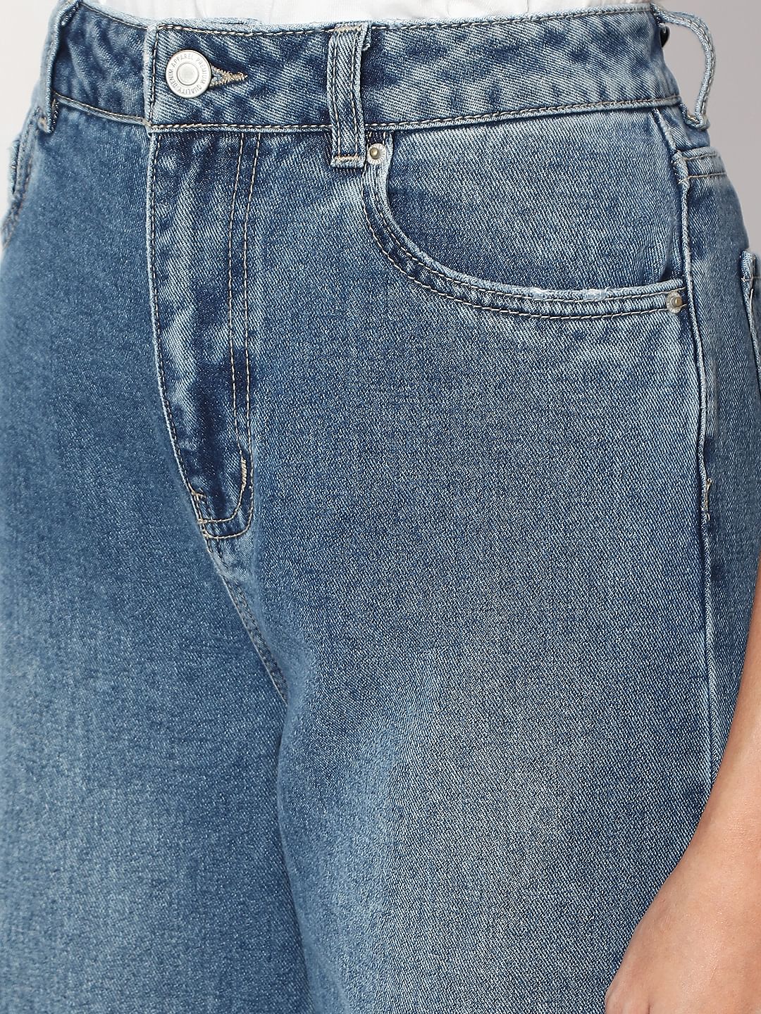 Blue Fold Up Hem Wide Leg Jeans - Image 8