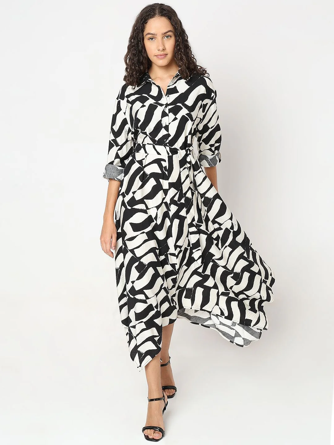 Black Monochrome Shirt Dress - Image 2