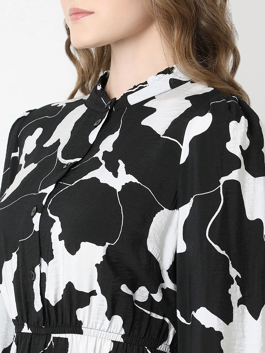 Black Abstract Print Frill Short Dress - Image 8