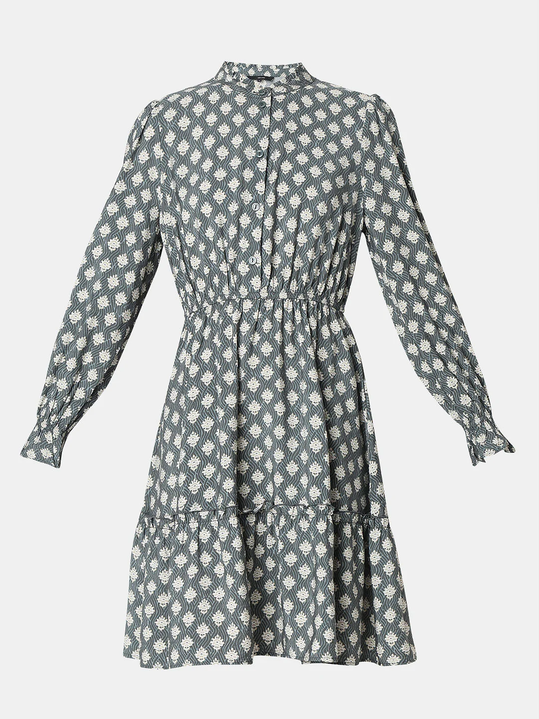 Grey Printed Frill Short Dress - Image 7