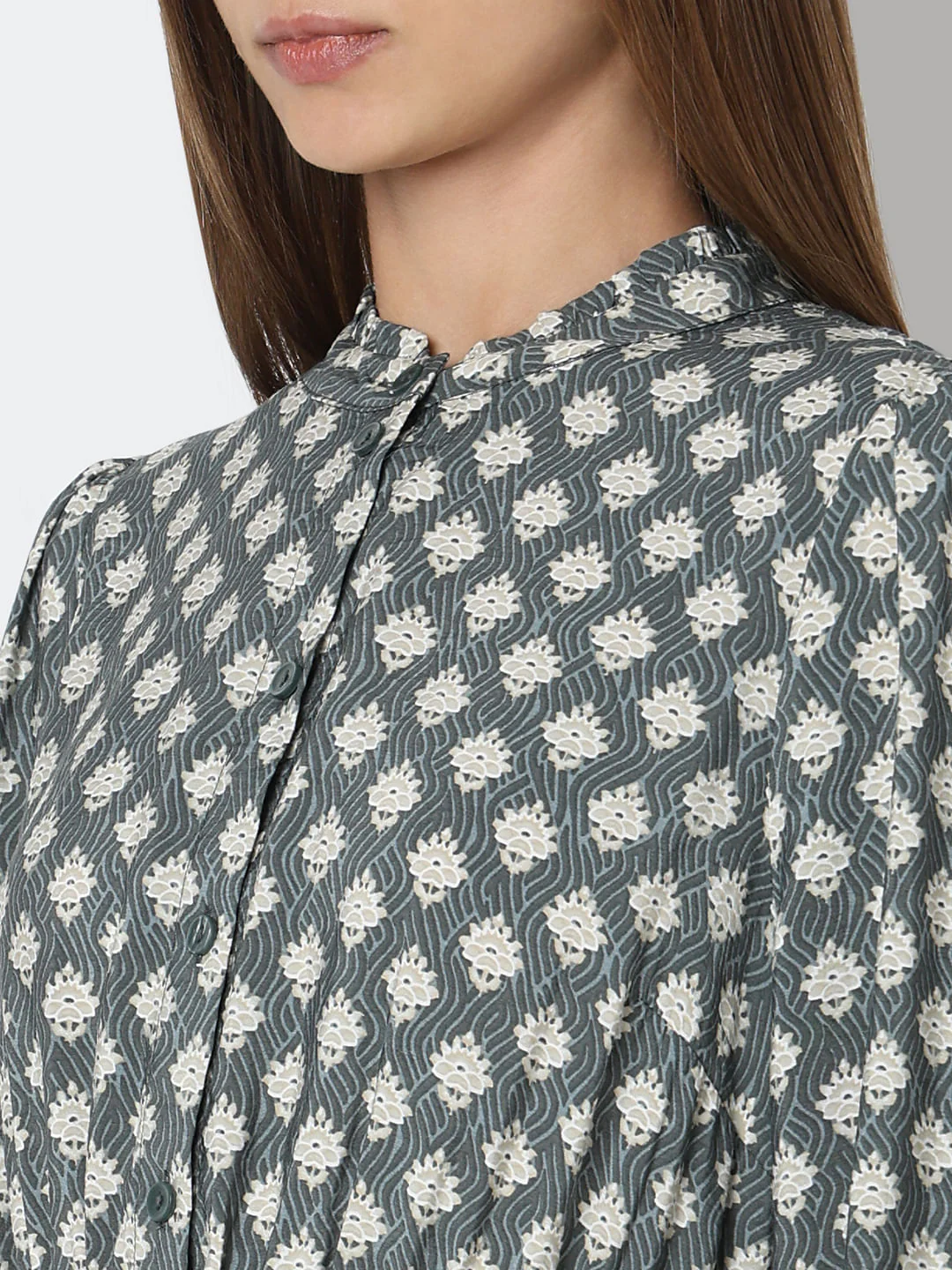 Grey Printed Frill Short Dress - Image 8