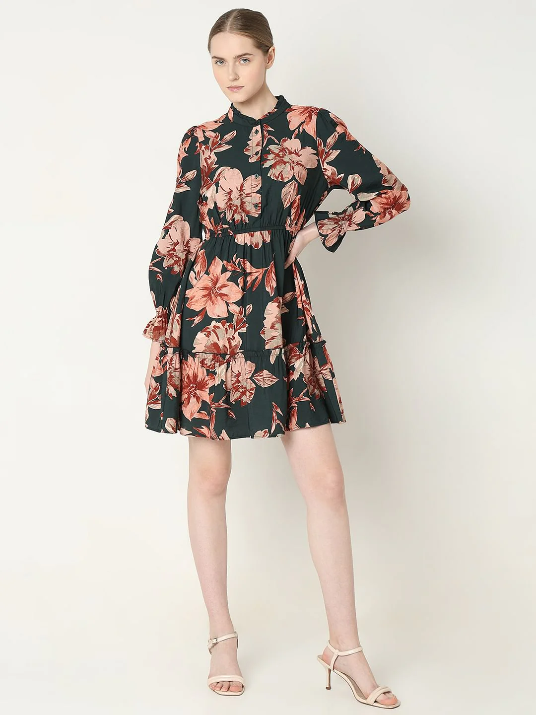 Green Floral Print Short Frill Dress - Image 5