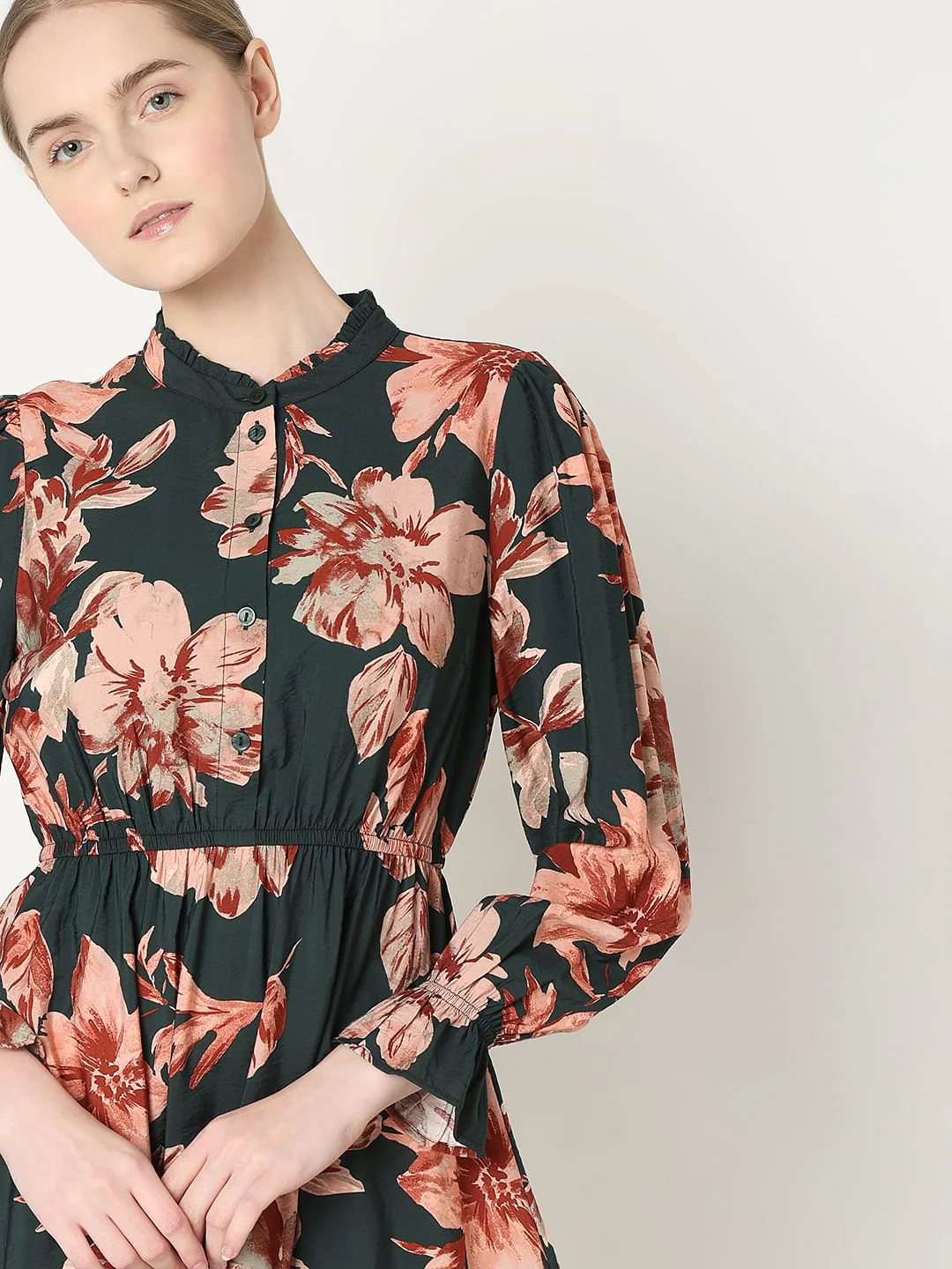 Green Floral Print Short Frill Dress - Image 6
