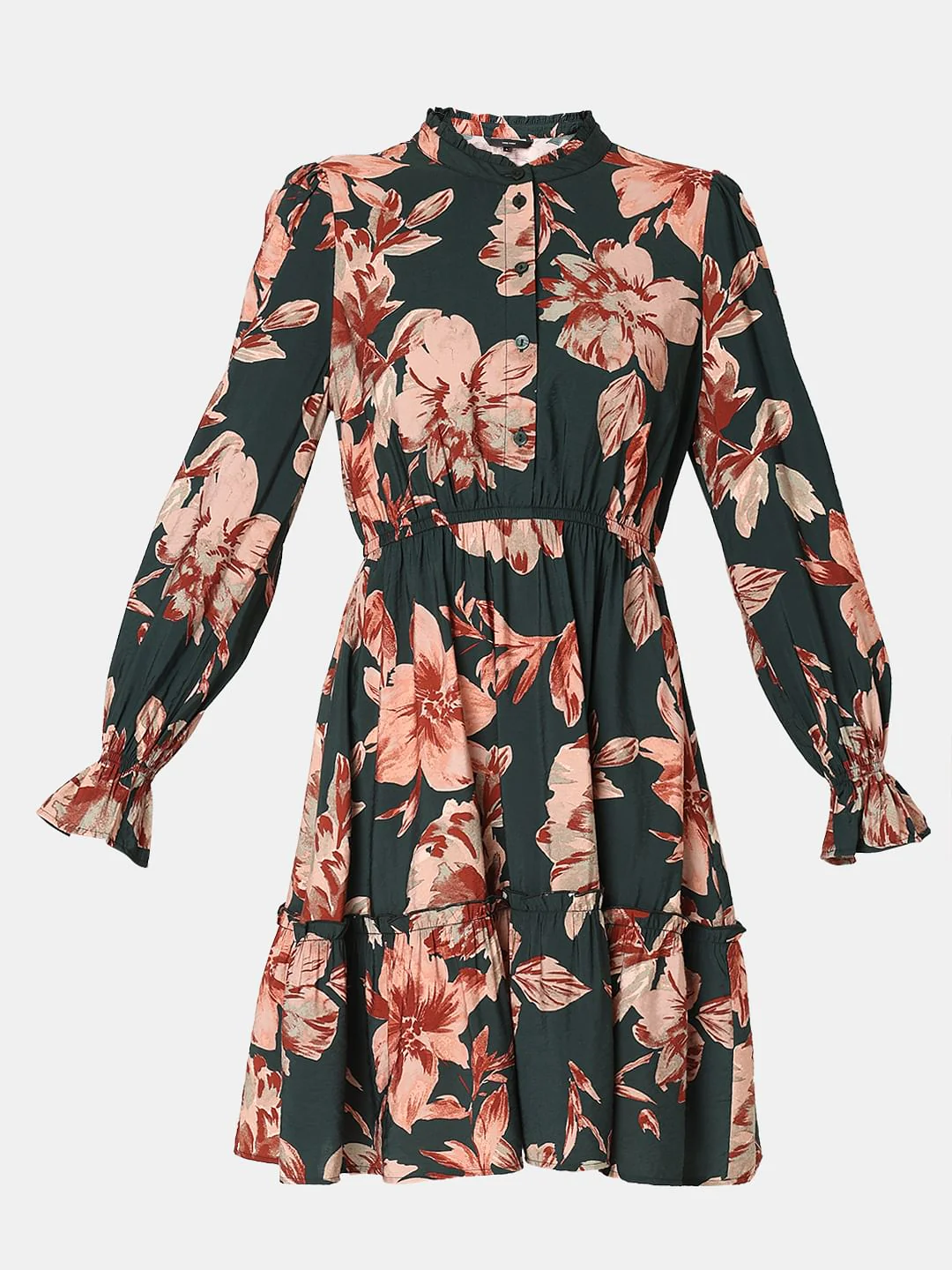 Green Floral Print Short Frill Dress - Image 7