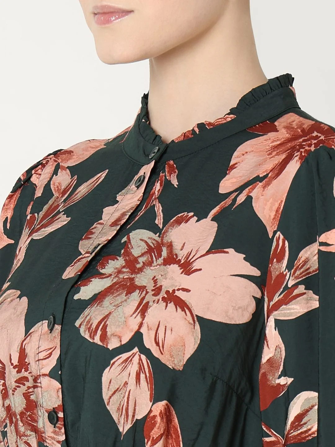 Green Floral Print Short Frill Dress - Image 8