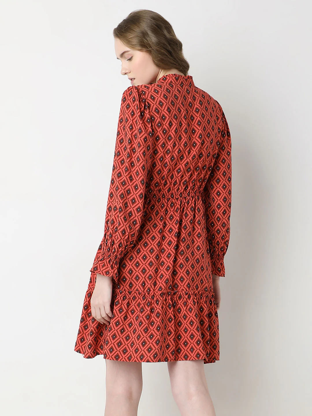 Rust Printed Fit & Flare Dress - Image 4